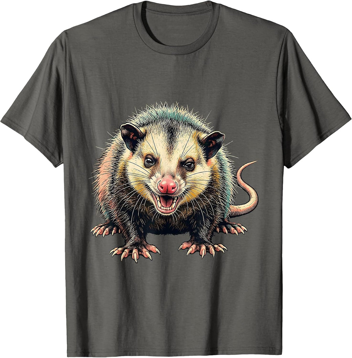 Men's Low Sprawled Opossum Funny Animal Meme Humor T-Shirt - Asphalt Grey