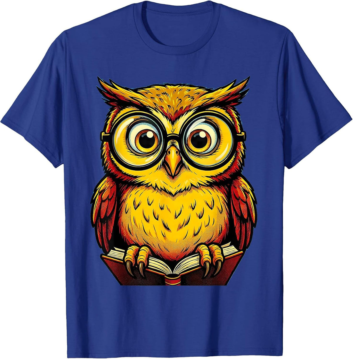 Funny Owl With Reading Glasses On Tiny Book T-Shirt - Royal Blue