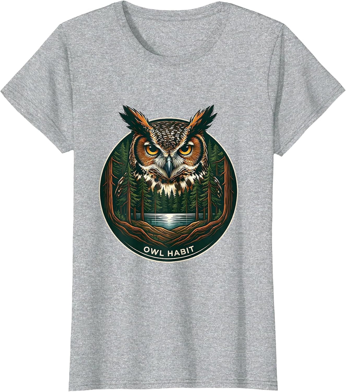 Owl Habit Vintage Forest Wildlife Nature Outdoor Art T-Shirt - Heather Grey