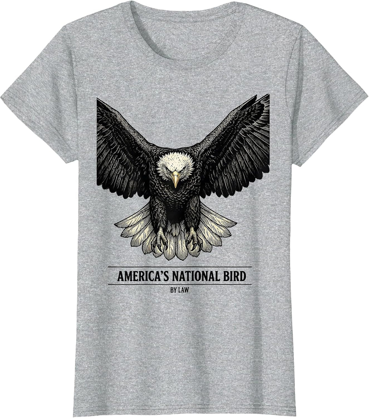 Women's America's National Bird By Law Woodcut Engraving Bald Eagle T-Shirt - Heather Grey