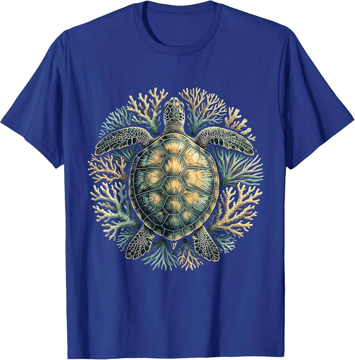 Puerto Rico Sea Turtle Coral Reef Illustration T-Shirt - Royal Blue