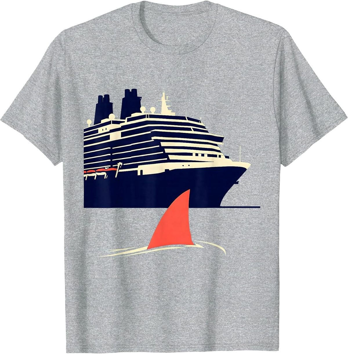 Men's Shark Fin Circling Cruise Ship Graphic T-Shirt - Heather Grey