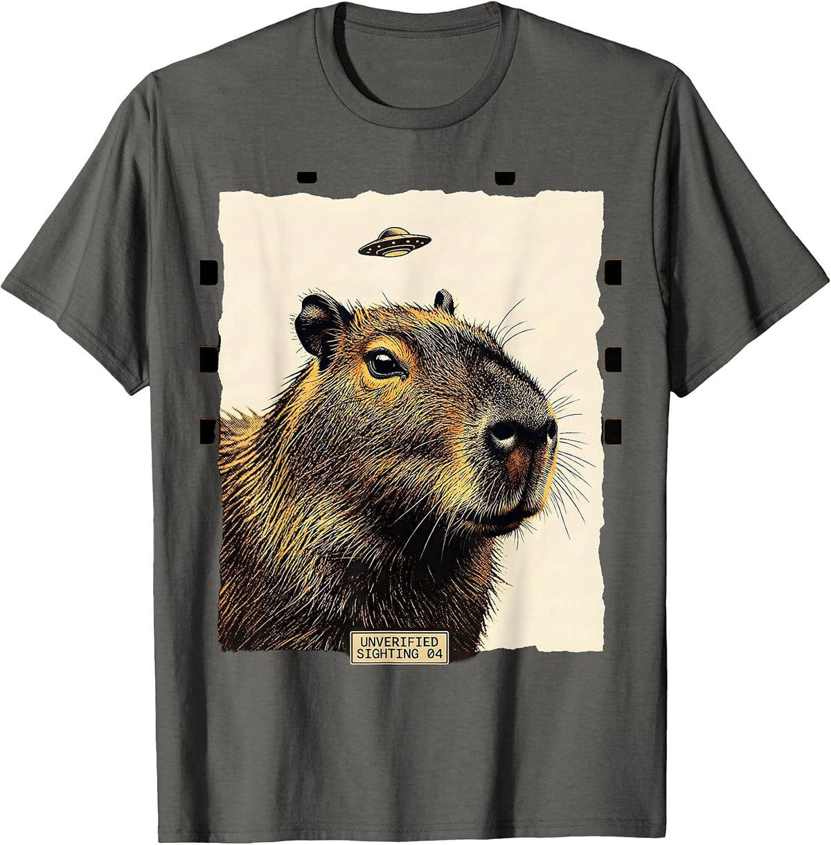 Unverified Sighting 04 Funny Capybara Alien UFO Meme Humor T-Shirt - Asphalt Grey