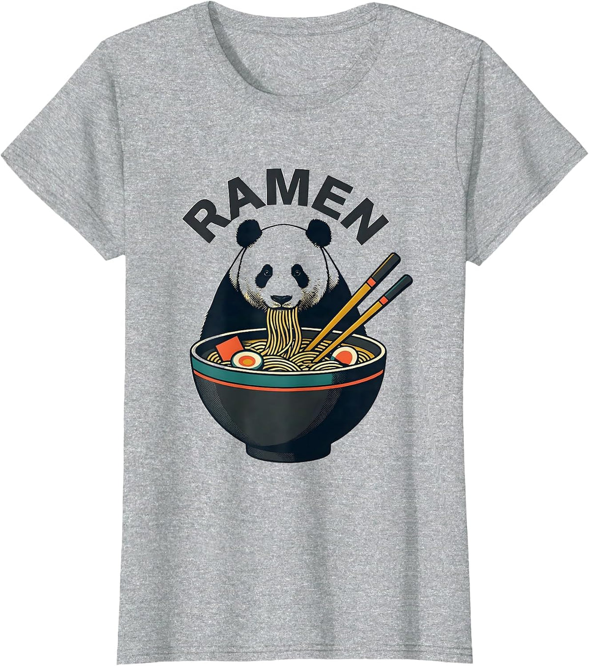 Women's Ramen Cute Panda Eating Kawaii Anime Animal Humor T-Shirt - Heather Grey
