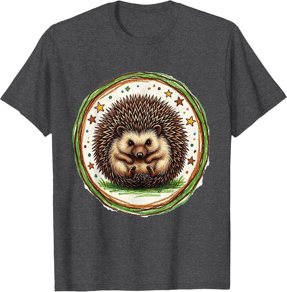 Hedgehog Curled Up Defensive Ball Illustration T-Shirt - Dark Heather Grey