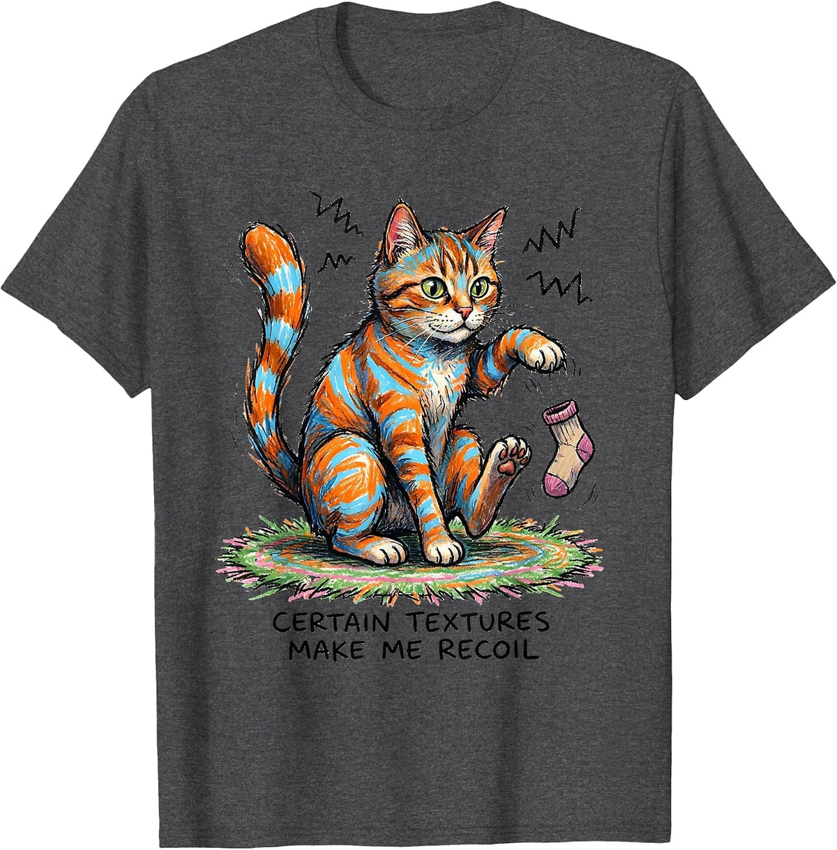 Men's Certain Textures Make Me Recoil Naive Kidcore Neurodiversity T-Shirt - Dark Heather Grey