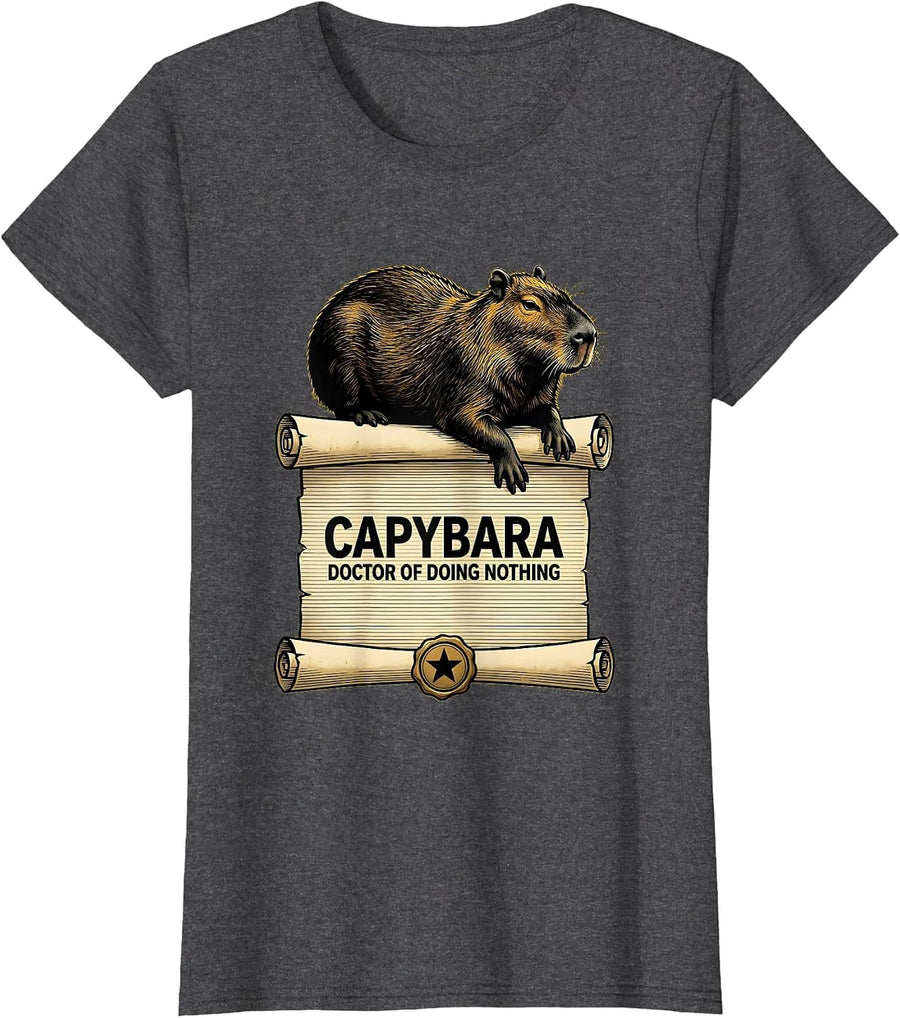 Women's Capybara Doctor Of Doing Nothing Funny Animal Humor Gift T-Shirt - Dark Heather Grey