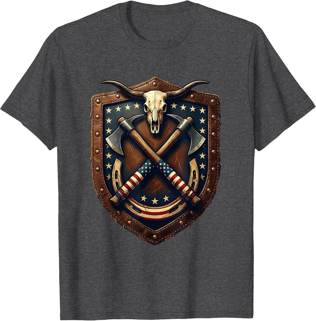 Labor Day Pickaxe and Shovel Shield Graphic T-Shirt - Dark Heather Grey