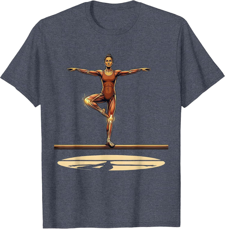 Physical Therapy Single Leg Balance Beam Graphic T-Shirt - Heather Blue