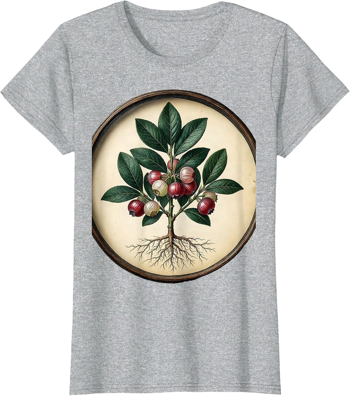 Red White and Blueberries Patriotic Berry Bush T-Shirt - Heather Grey