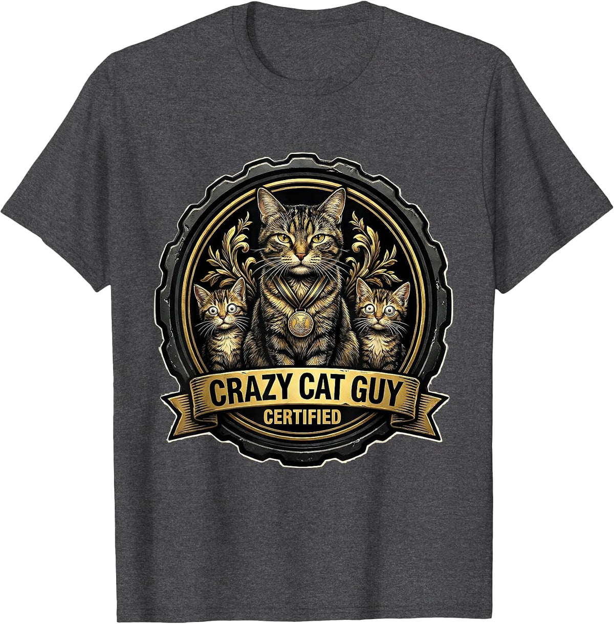 Crazy Cat Guy Certified Funny Cat Design T-Shirt - Dark Heather Grey