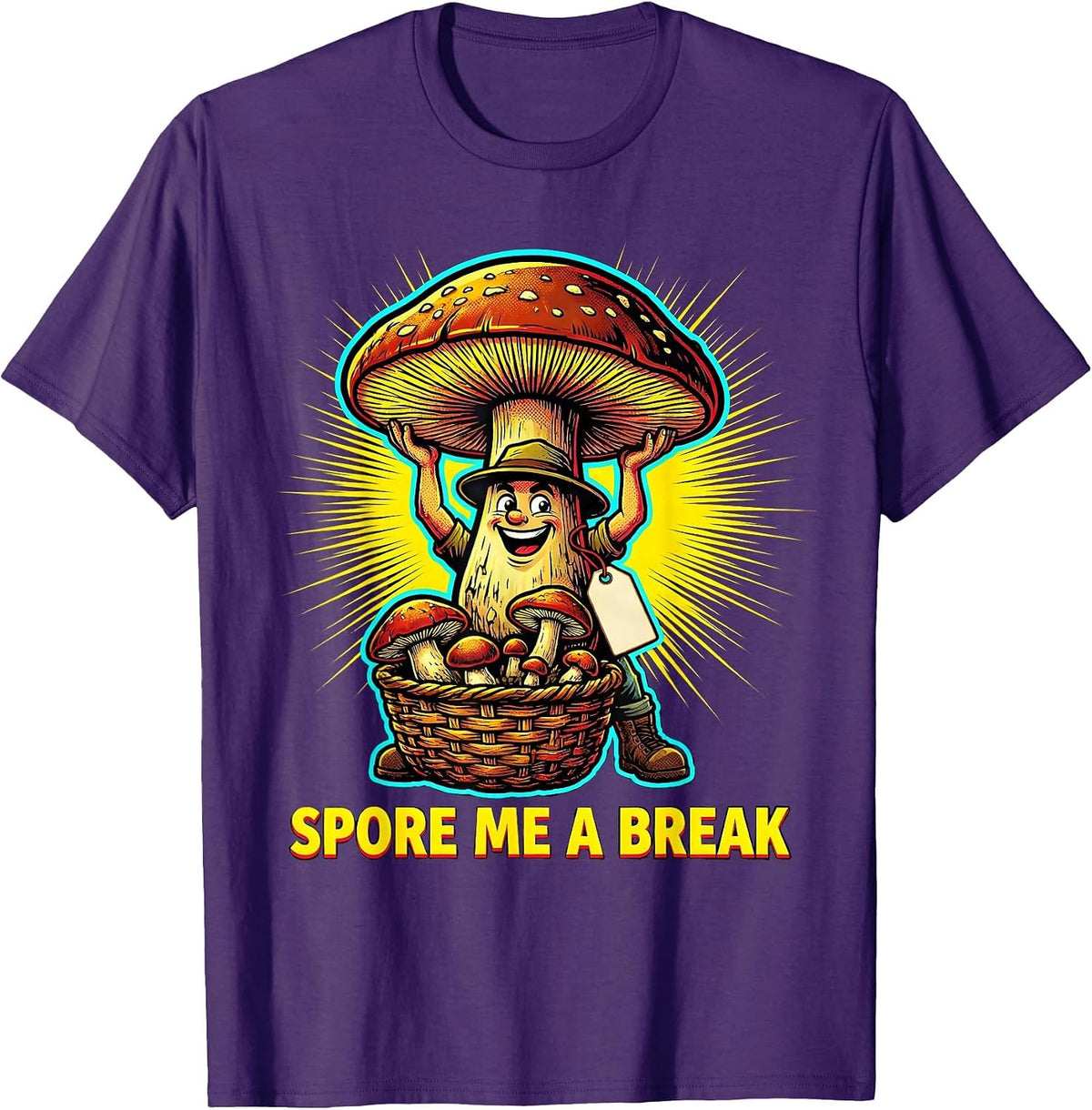 Men's Spore Me A Break Pop Art Funny Mushroom Forager Morel Hunter T-Shirt - Purple