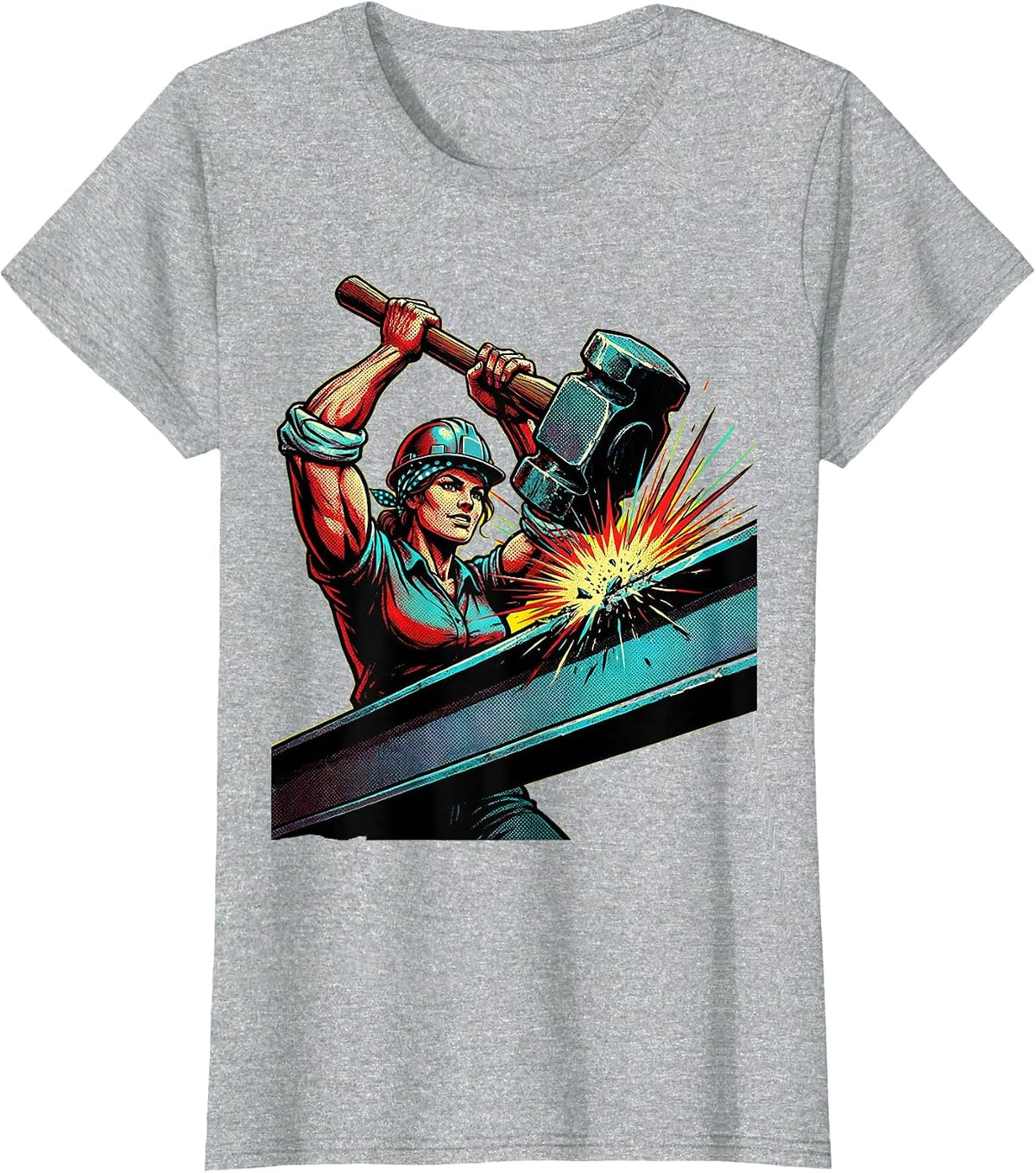 Rosie the Riveter Steel Beam Strength Graphic T-Shirt - Heather Grey