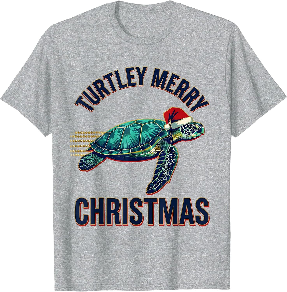 Men's Turtley Merry Christmas Cute Sea Turtle Santa Hat Holiday T-Shirt - Heather Grey