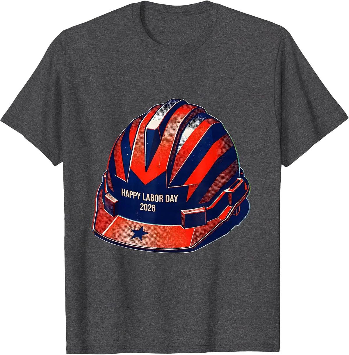 Men's Happy Labor Day 2026 Risograph Patriotic Union Worker Pride T-Shirt - Dark Heather Grey