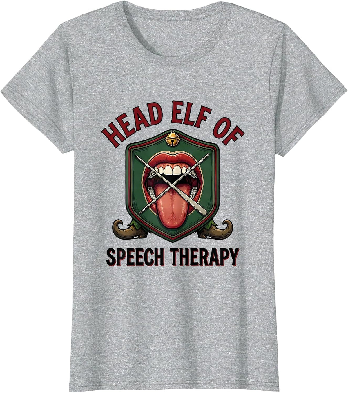 Head Elf of Speech Therapy Funny SLP Christmas Therapist T-Shirt - Heather Grey