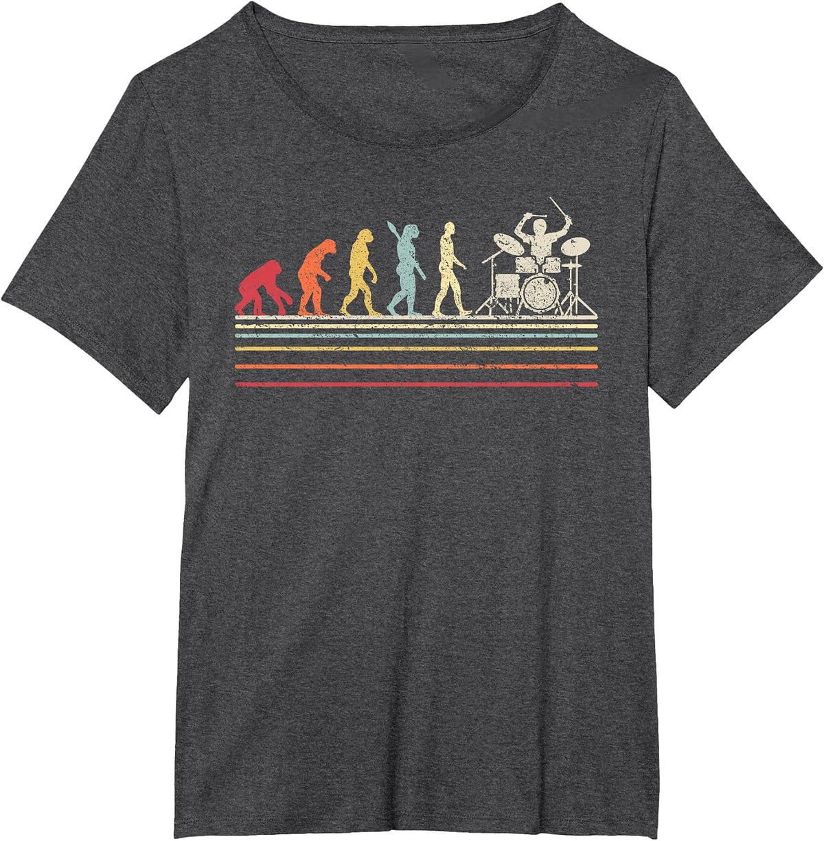 Funny Drummer T Shirt. Retro Vintage Evolution of Man T-Shirt - Dark Heather Grey