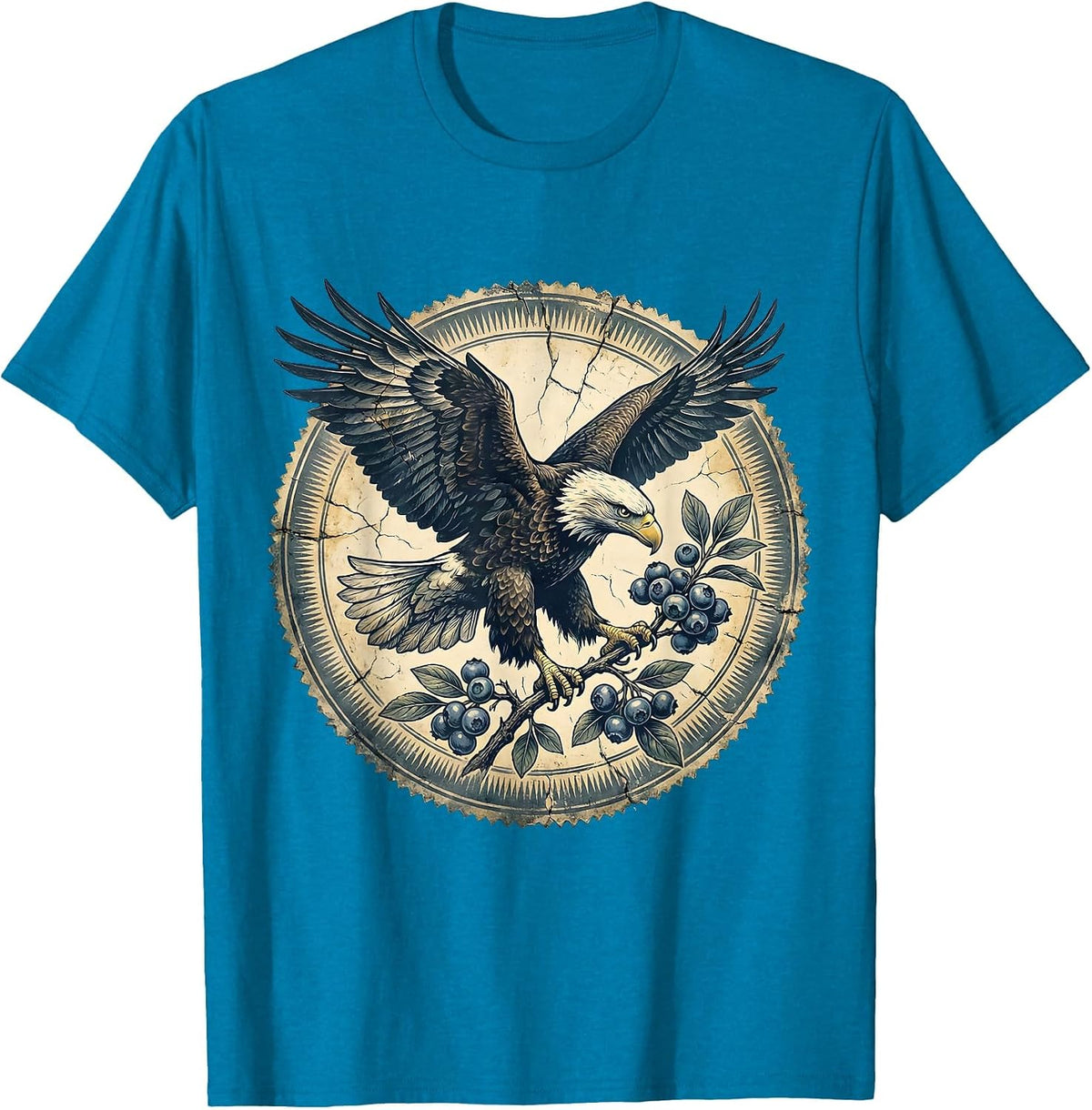 Eagle Clutching Blueberry Branch Patriotic Design T-Shirt - Sapphire Blue