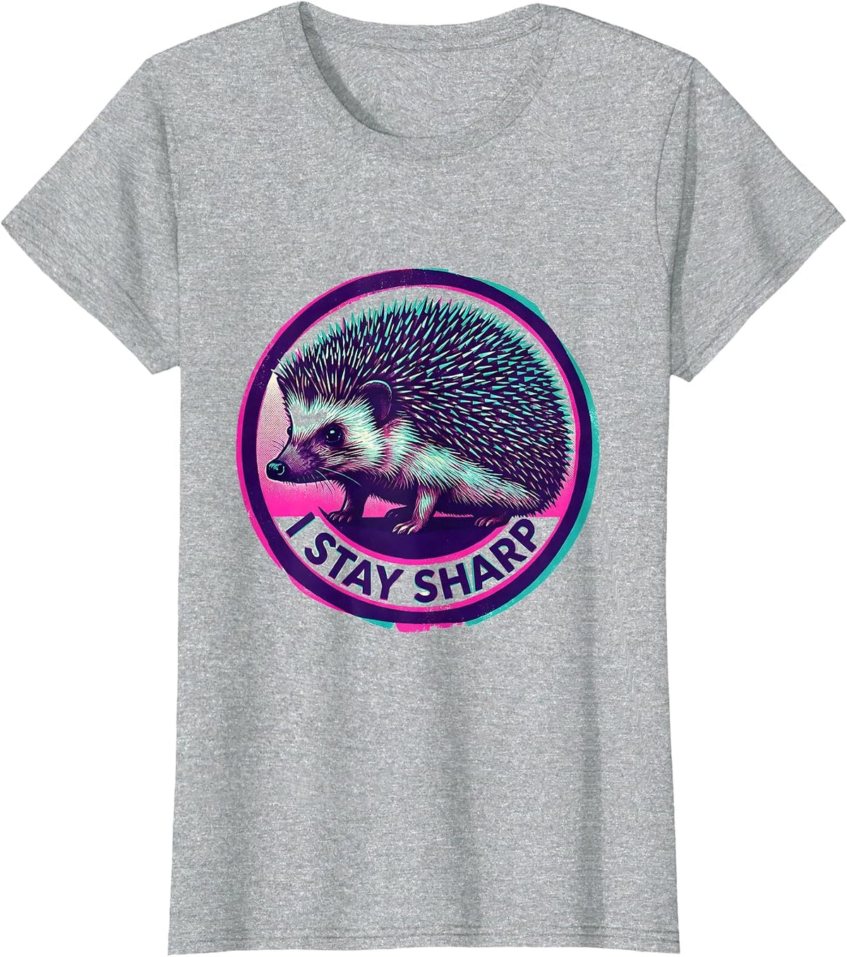 Women's I Stay Sharp Risograph Hedgehog Animal Humor Gift for Kids T-Shirt - Heather Grey
