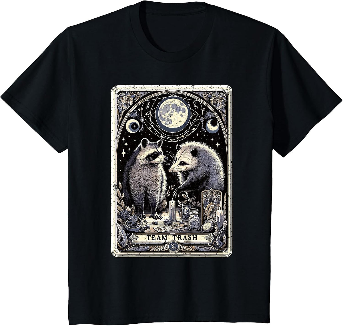 Team Trash Tarot Card Opossum Witchcraft Goth Possum Racoon T-Shirt - Black