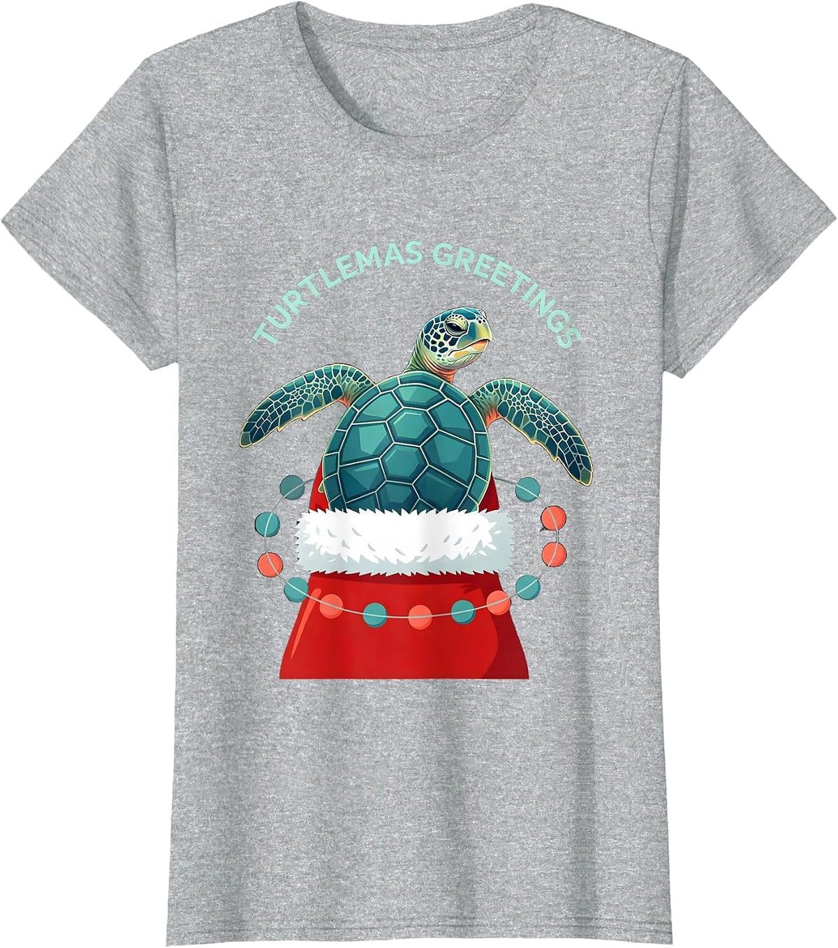 Turtlemas Greetings Whimsical Sea Turtle Christmas Santa Hat T-Shirt - Heather Grey