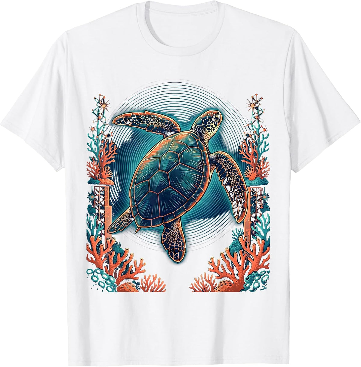 Hawaii Sea Turtle Coral Reef Illustration T-Shirt - White