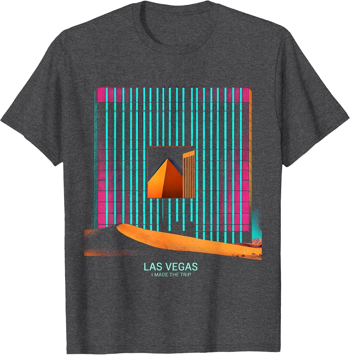 Las Vegas I Made The Trip Risograph Souvenir Vacation Trip T-Shirt - Dark Heather Grey