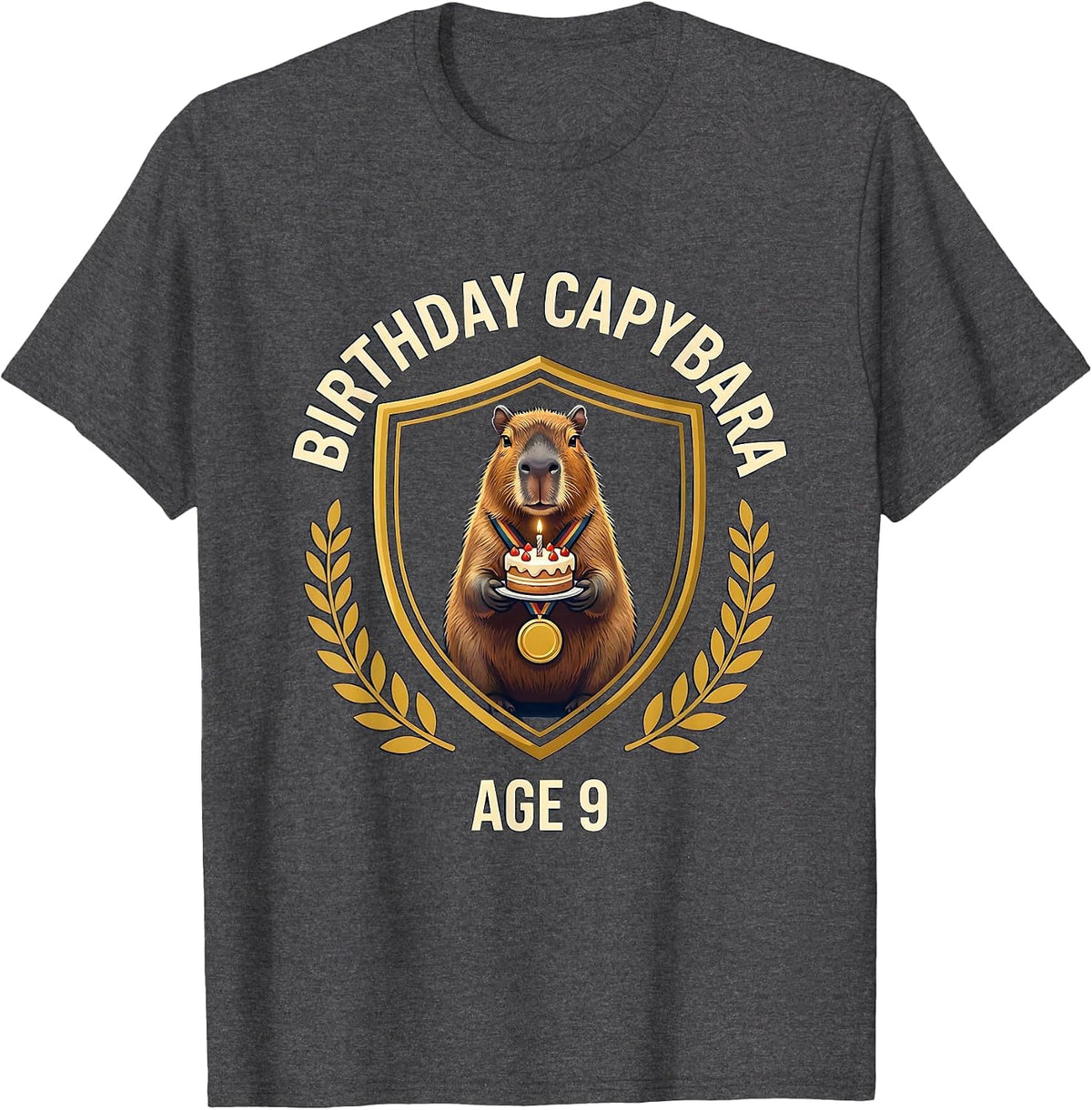 Birthday Capybara Age 9 Kawaii Cute Animal 9th Birthday T-Shirt - Dark Heather Grey