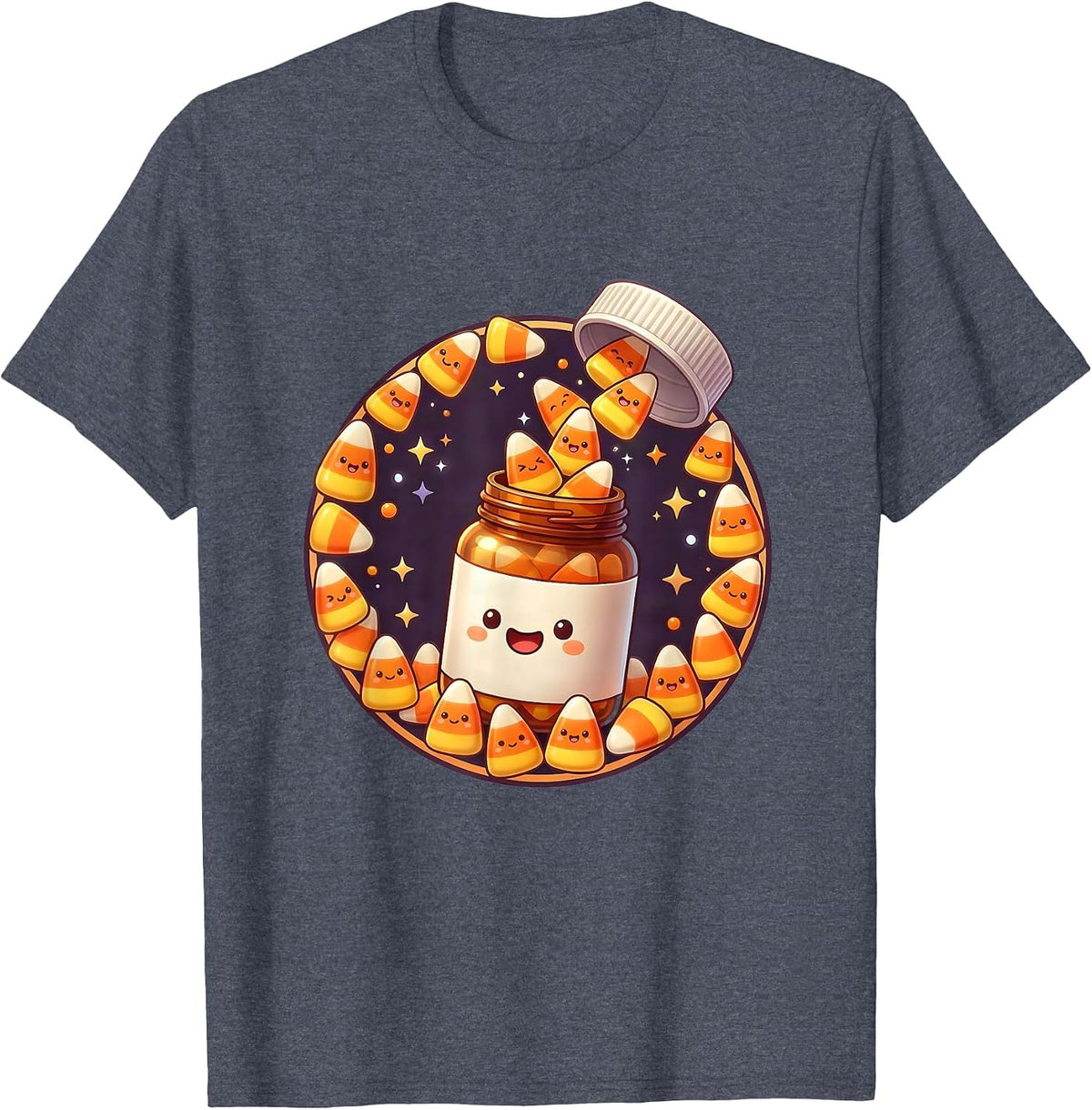 Halloween Candy Corn Prescription Bottle Design T-Shirt - Heather Blue