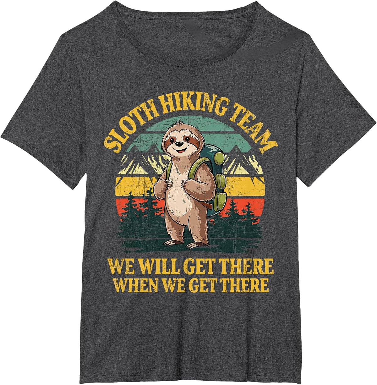 Funny Sloth Hiking T-Shirt - Dark Heather Grey