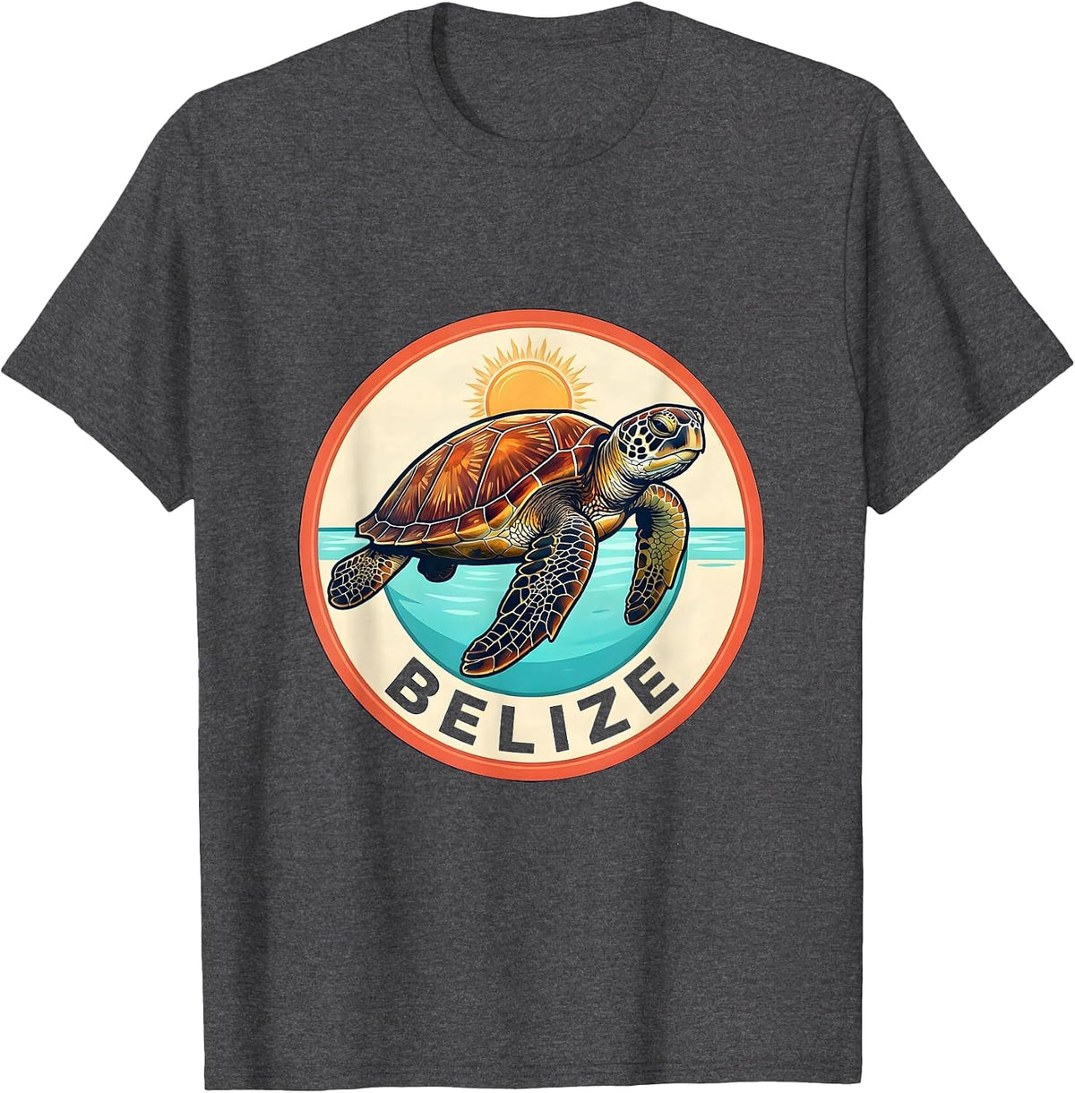Belize Vintage Sea Turtle Badge Beach Vacation Souvenir T-Shirt - Dark Heather Grey