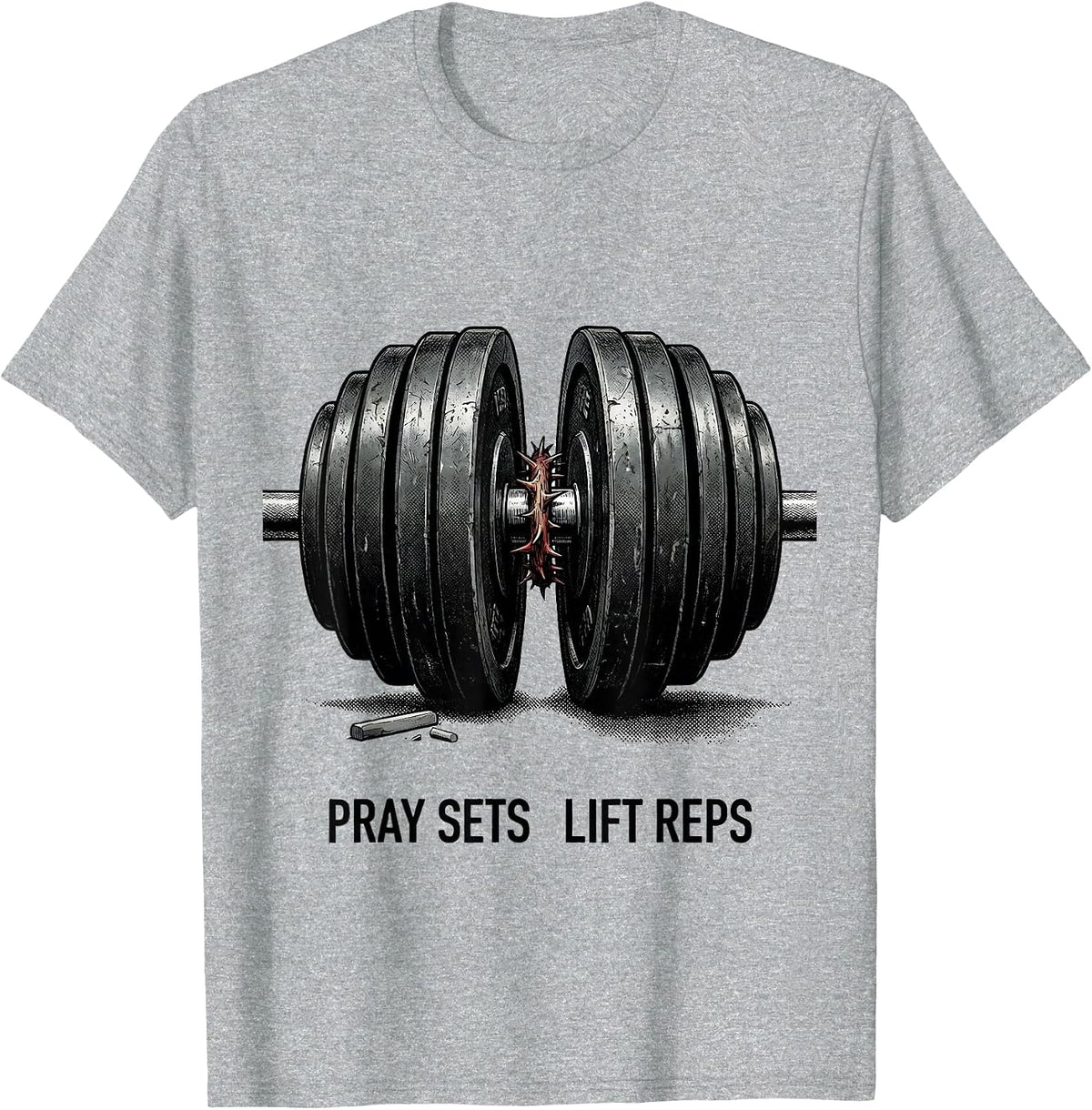 Men's Pray Sets Lift Reps Funny Christian Gym Weightlifter Faith T-Shirt - Heather Grey