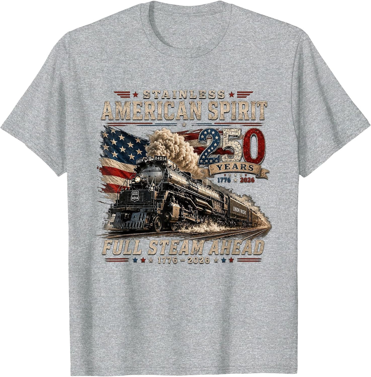 Big Boy 4014 Vintage 250 Steam Locomotive Railroad Train T-Shirt - Heather Grey
