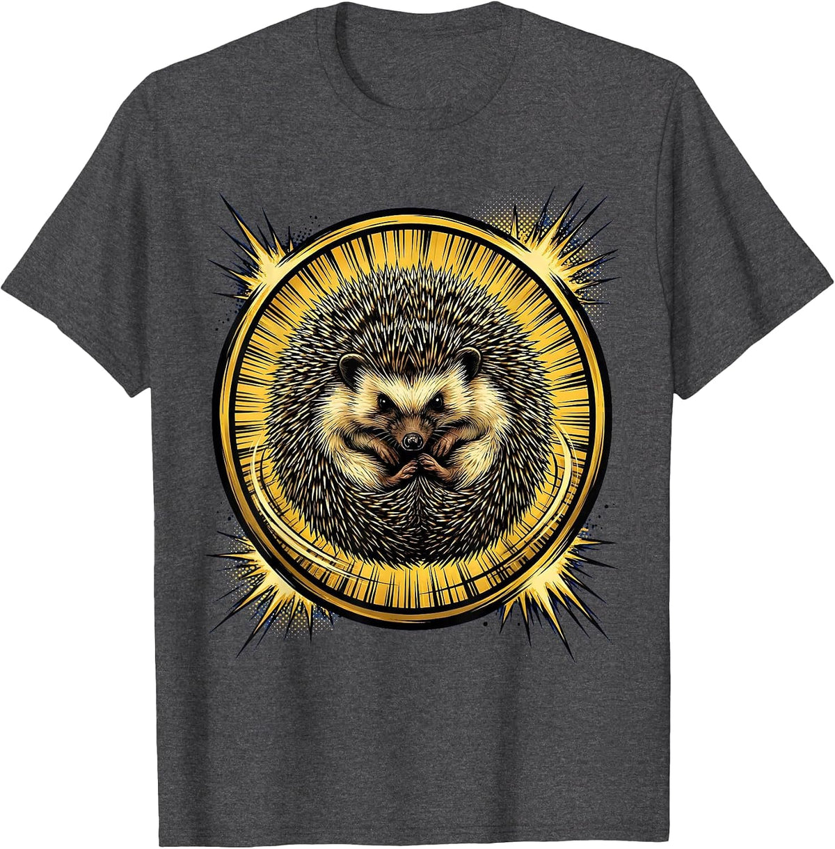 Dramatic Hedgehog Ball Roll Funny Animal Graphic T-Shirt - Dark Heather Grey