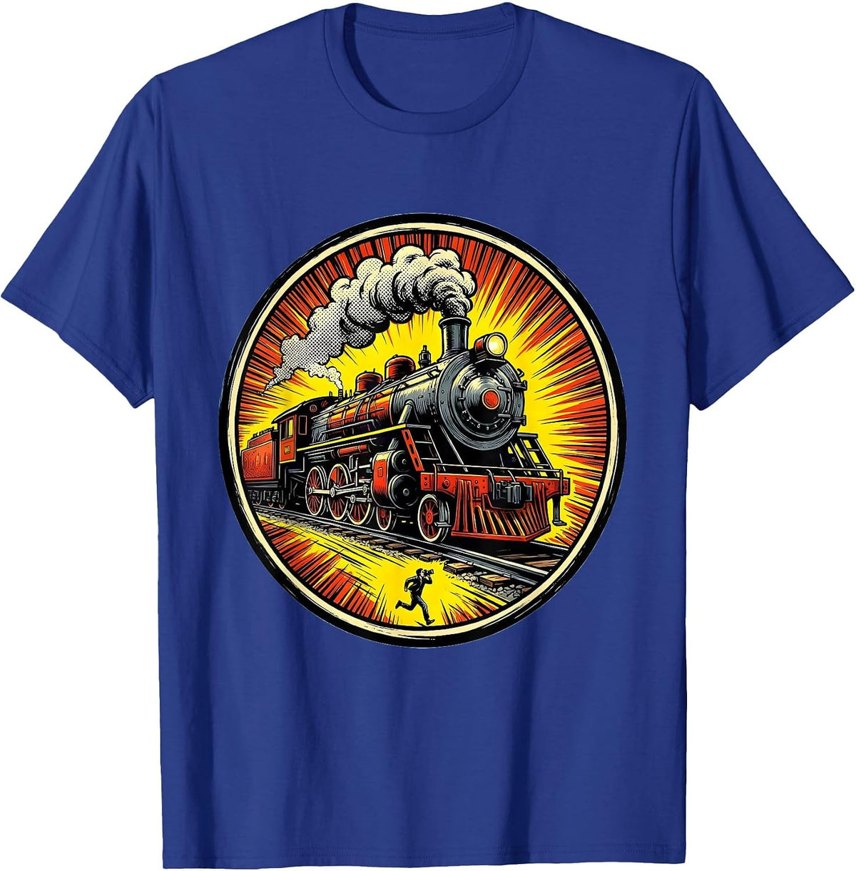 Steam Locomotive Comic Book Train Enthusiast Retro T-Shirt - Royal Blue