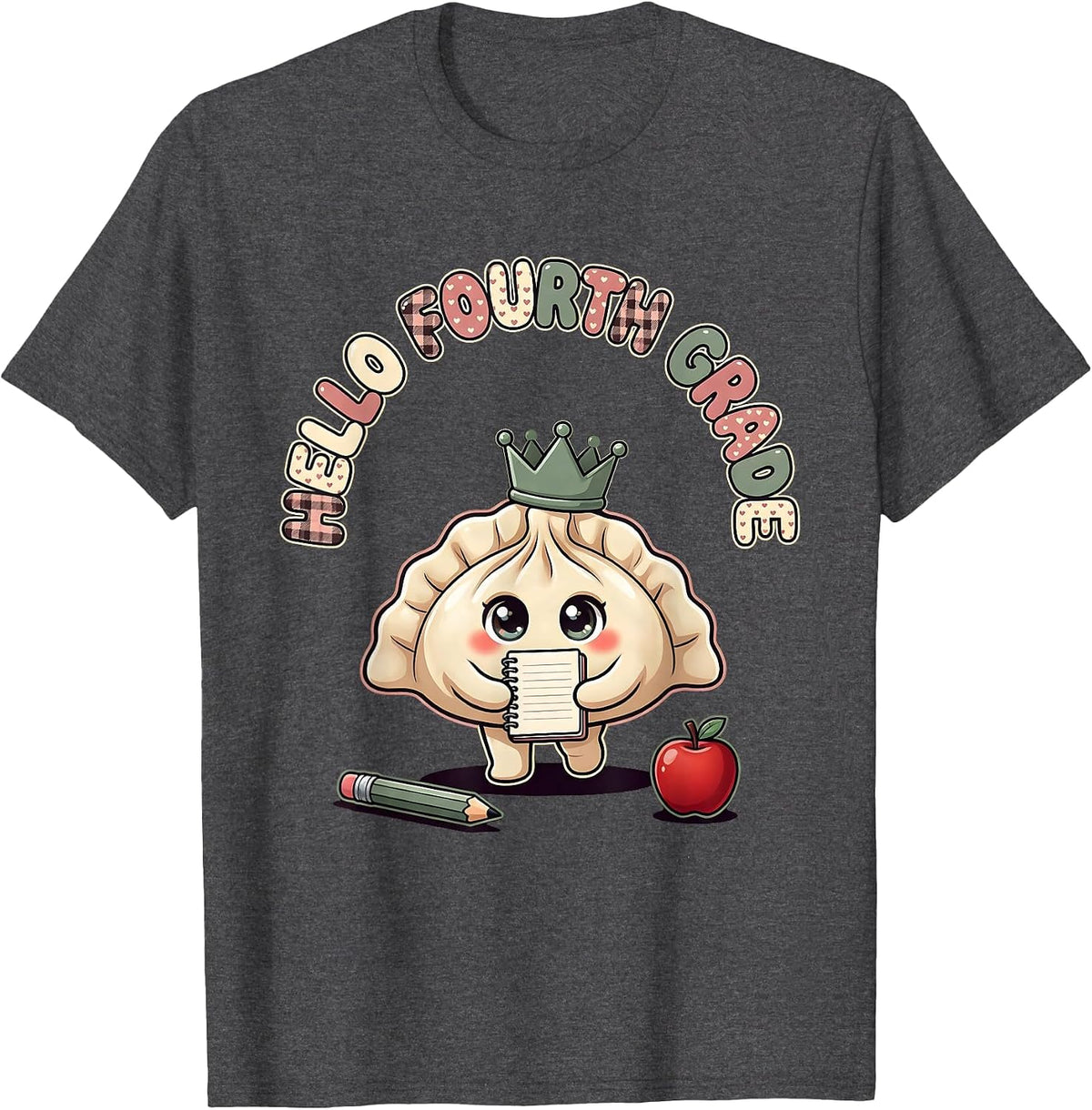 Hello Fourth Grade Cute Kawaii Dumpling Back to School Girl T-Shirt - Dark Heather Grey