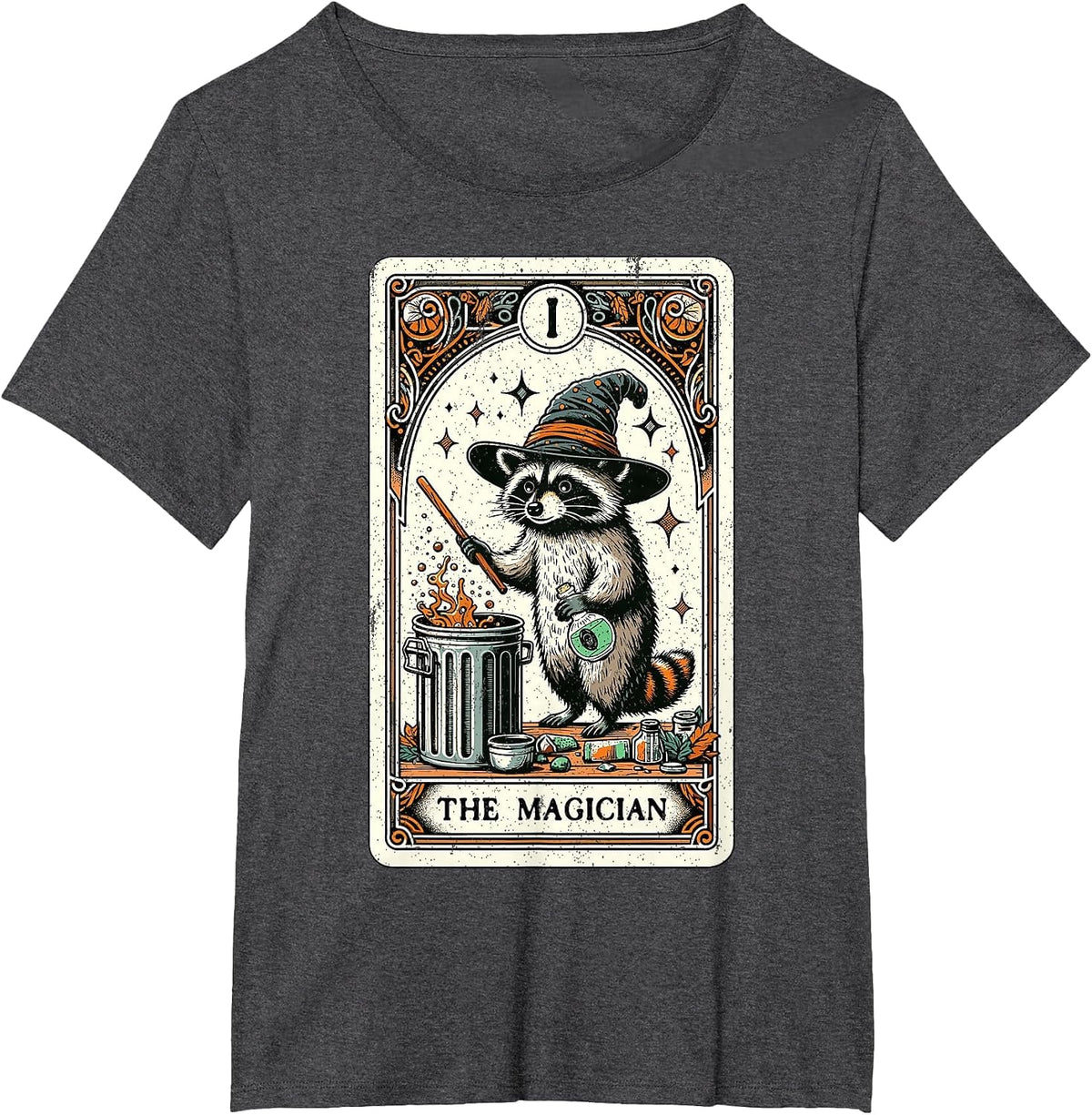 Raccoon Tarot Card The Magician Witchcraft Occult Raccoon T-Shirt - Dark Heather Grey