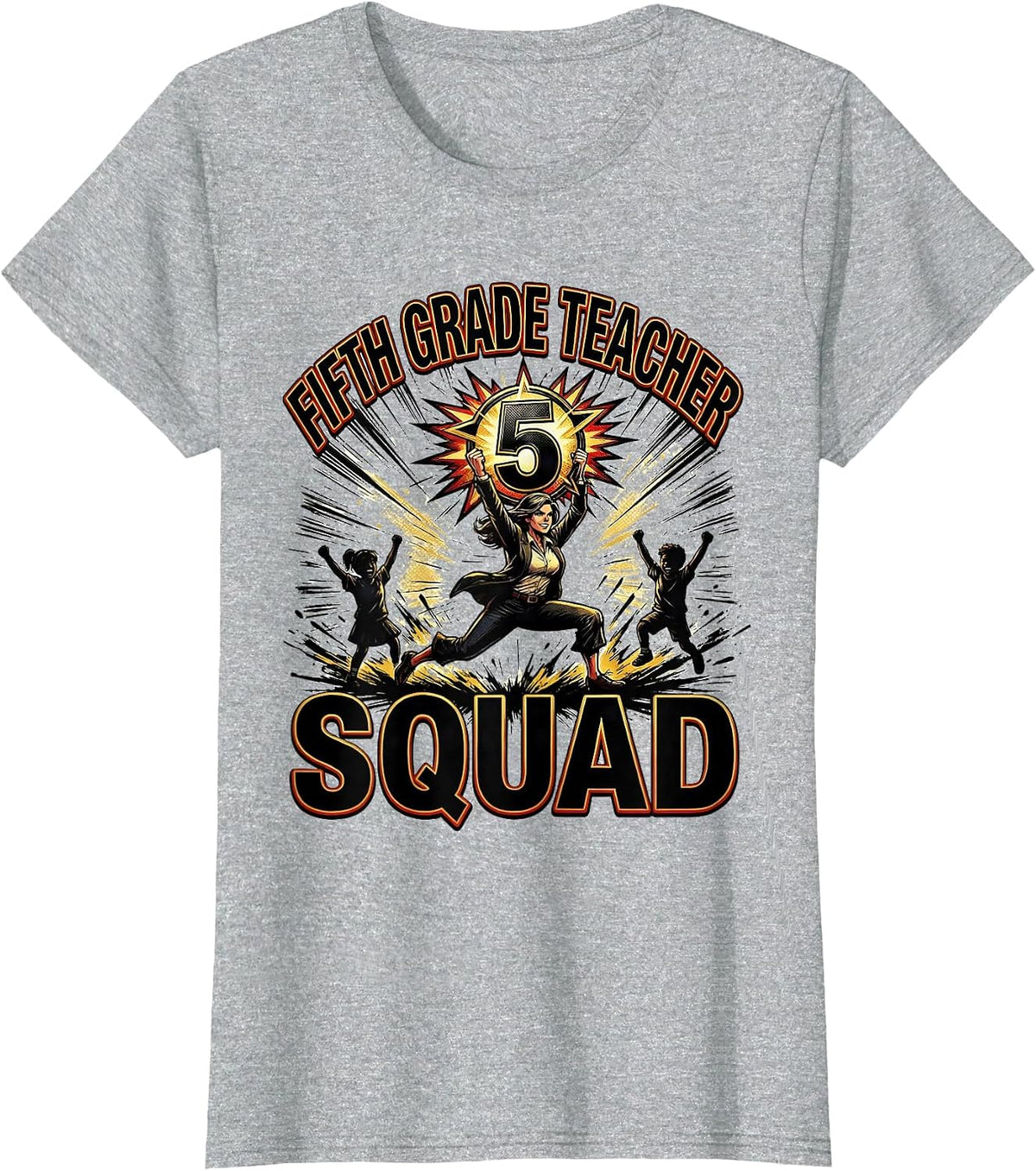 Women's Fifth Grade Teacher Squad Comic Book Teacher Appreciation T-Shirt - Heather Grey