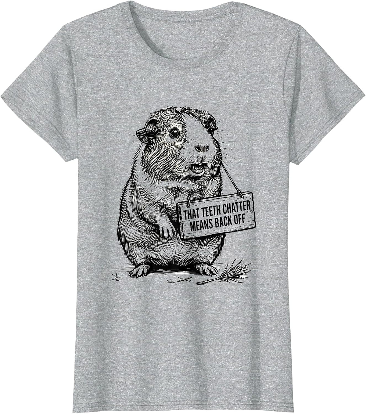That Teeth Chatter Means Back Off Funny Guinea Pig Cavy T-Shirt - Heather Grey