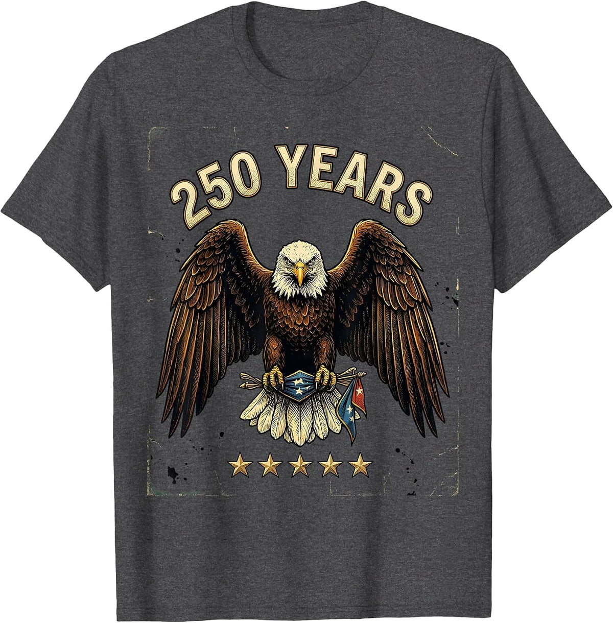 Men's 250 YEARS Vintage Patriotic Eagle Flag 250th Anniversary T-Shirt - Dark Heather Grey