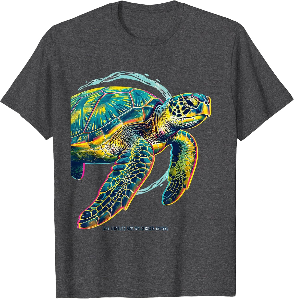 Men's Sea Turtles Are My Chosen Animal Risograph Ocean Animal T-Shirt - Dark Heather Grey
