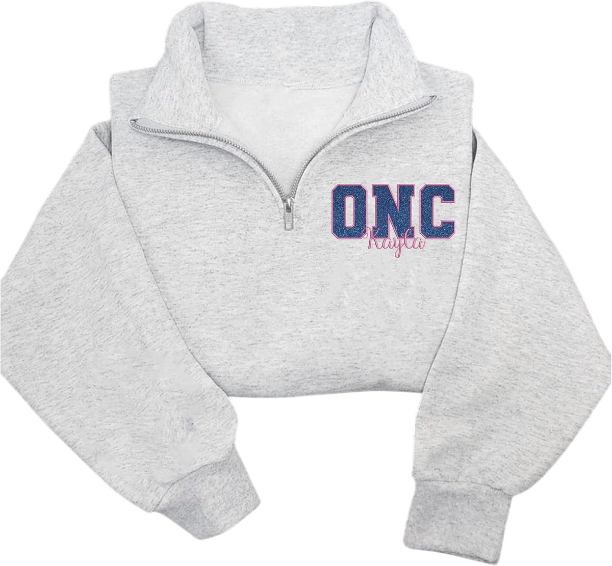 Personalized Embroidered RN Quarter Zip Sweatshirt, Coquette Bow Nurse Shirt, Custom RN CNA ICU MSN - Onc