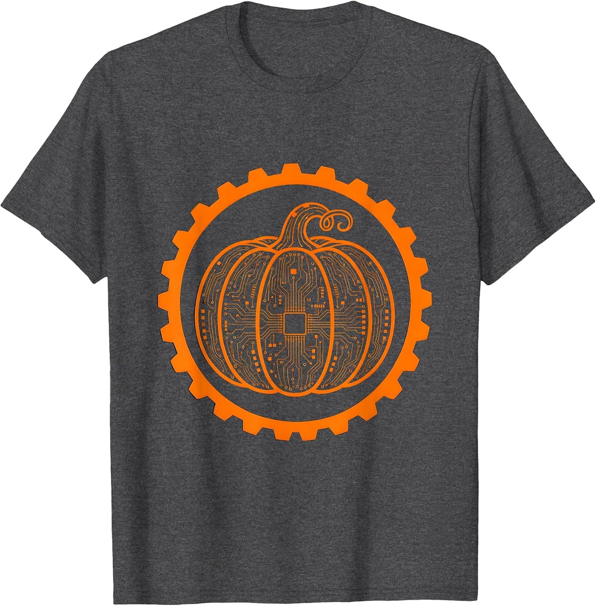 Pumpkin Circuit Board Tech Halloween Graphic T-Shirt - Dark Heather Grey