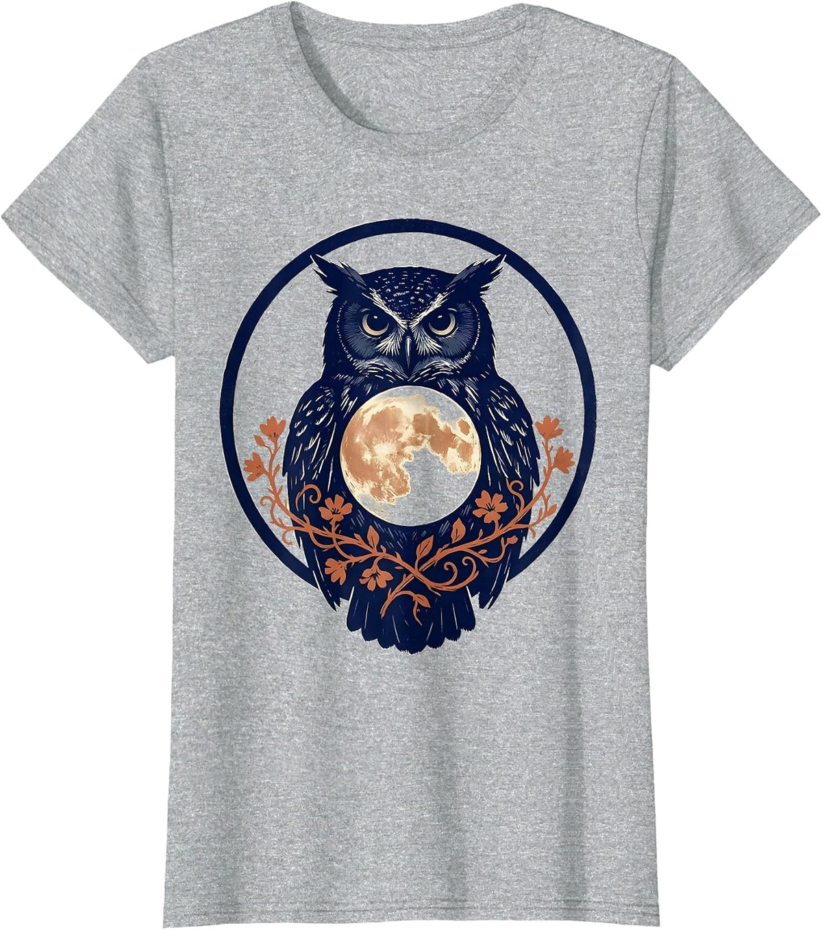 Women's Sealed Owl Moon Boho Floral Mystical Graphic T-Shirt - Heather Grey