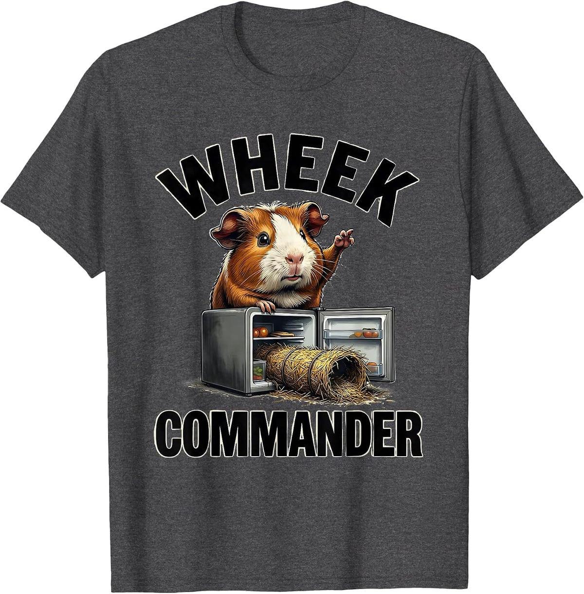 Men's Wheek Commander Funny Guinea Pig Farm Animal Lover Humor T-Shirt - Dark Heather Grey