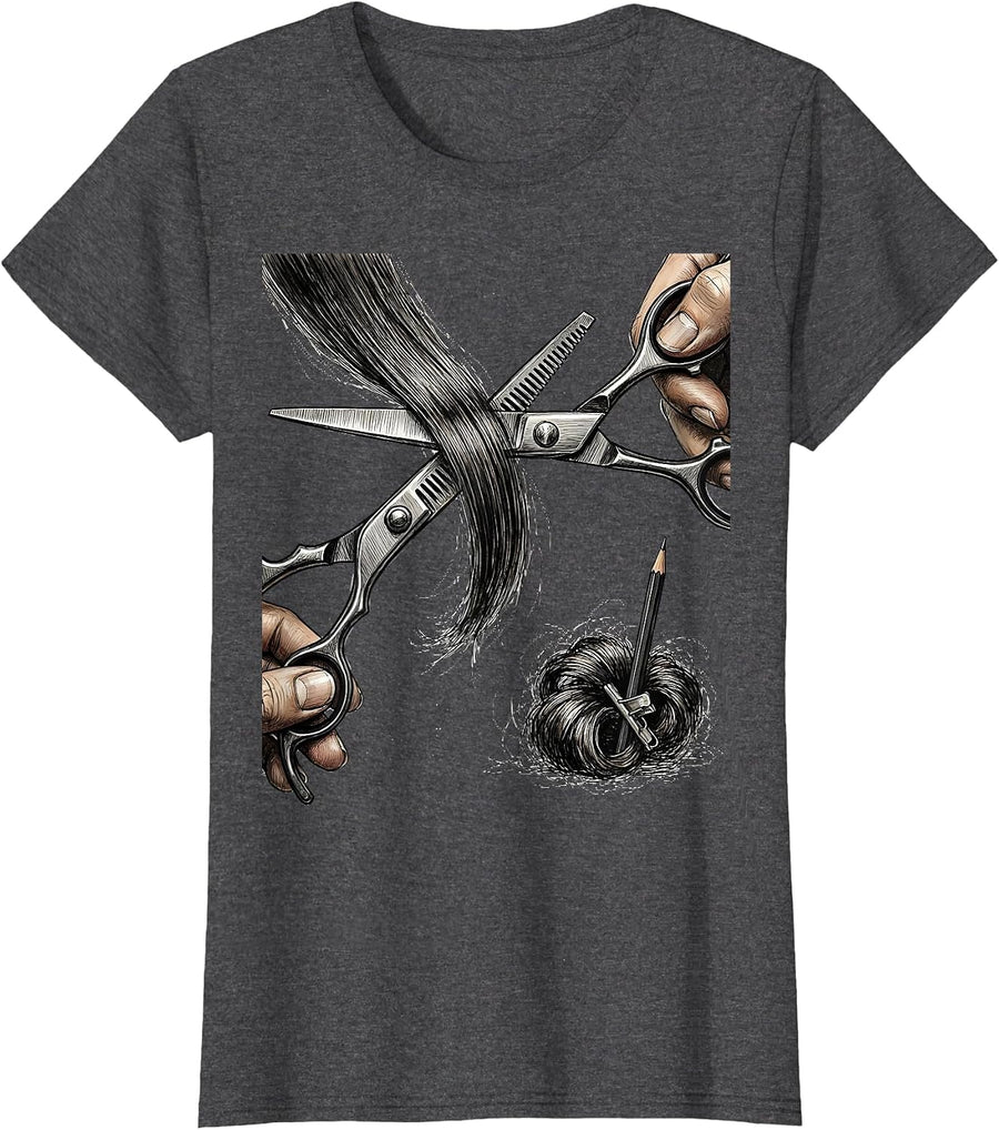 Women's Barber Fringe Trim Humor Hairdresser Gift T-Shirt - Dark Heather Grey