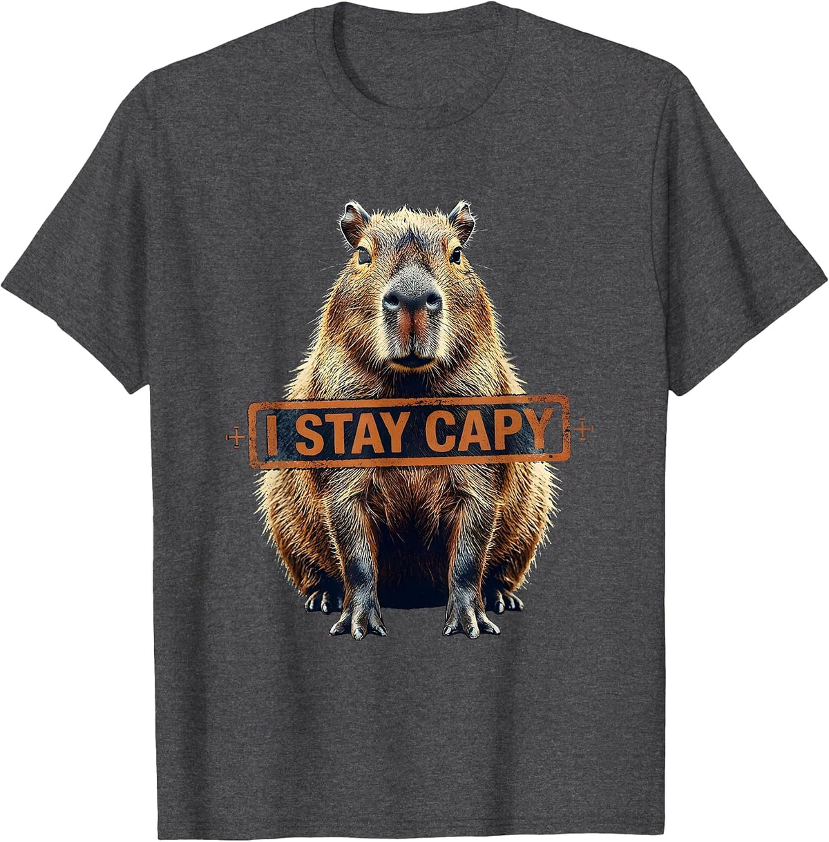 I Stay Capy Rubber Stamp Funny Capybara Meme Animal Lover T-Shirt - Dark Heather Grey