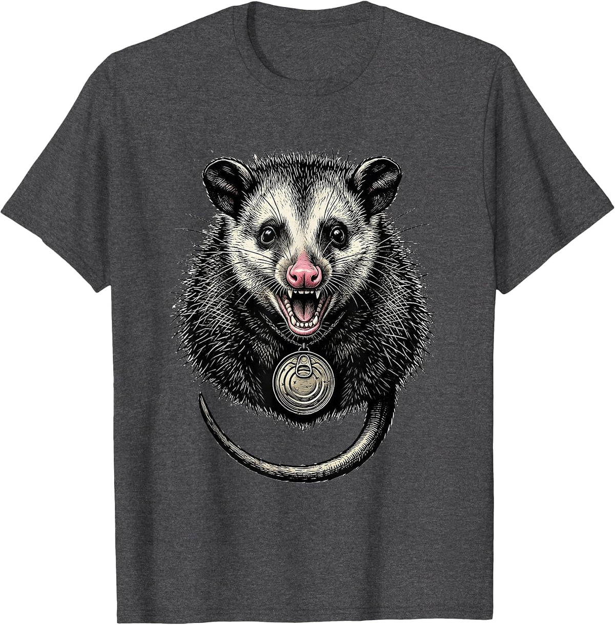 Symmetrical Opossum Portrait Funny Animal Meme T-Shirt - Dark Heather Grey