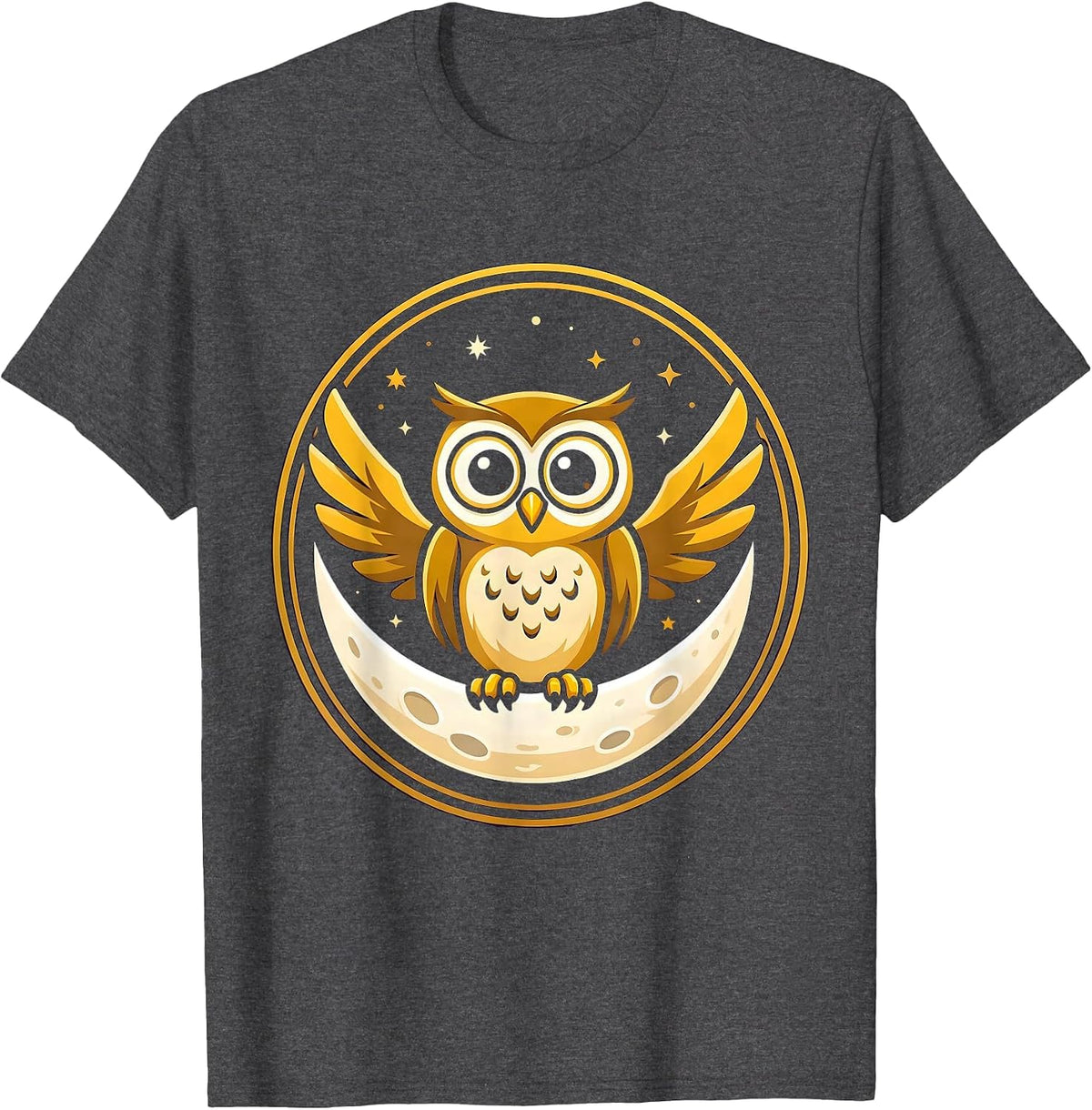 Kids Halloween Owl on Crescent Moon Design T-Shirt - Dark Heather Grey