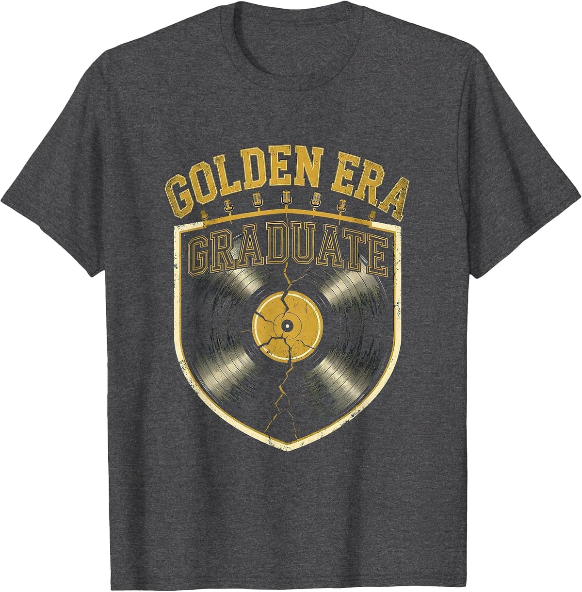 Golden Era Graduate Distressed Varsity Hip-Hop Rap Quote T-Shirt - Dark Heather Grey